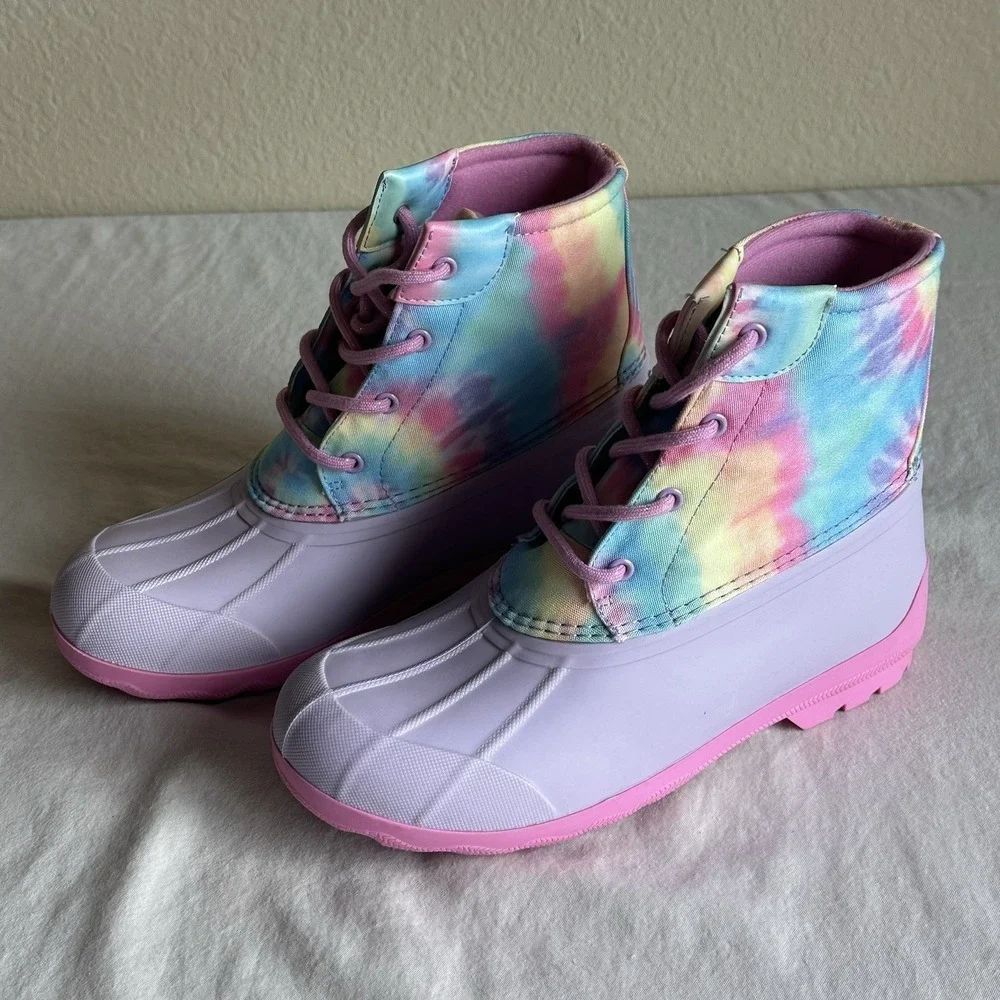 Sperry Port Boot Rain Weather Duck Boots Tie Dye Pastel Rainbow New In Box 5Y